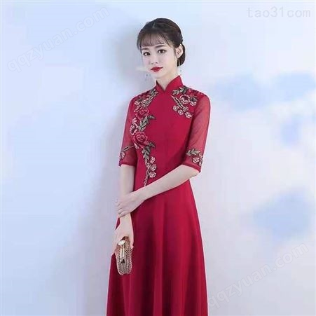 晚礼服2021新款合唱团女长裙成人优雅中式舞台歌唱建党红歌演出服