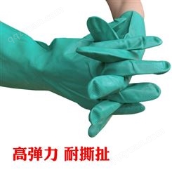 绿色丁腈手套耐油耐酸碱磨防滑劳保手套工业防护手套