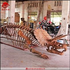 三角龙仿真化石模型大型玻璃钢仿真恐龙骨架雕塑制作恐龙公园设计