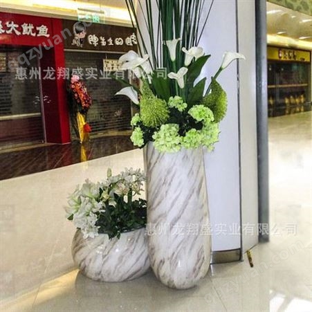 深圳工厂定制玻璃钢组合花盆绿化工程酒店大型落地大理石花纹花瓶
