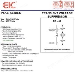 美国EIC代理 P4KE220 P4KE系列 TVS瞬态电压抑制二极管