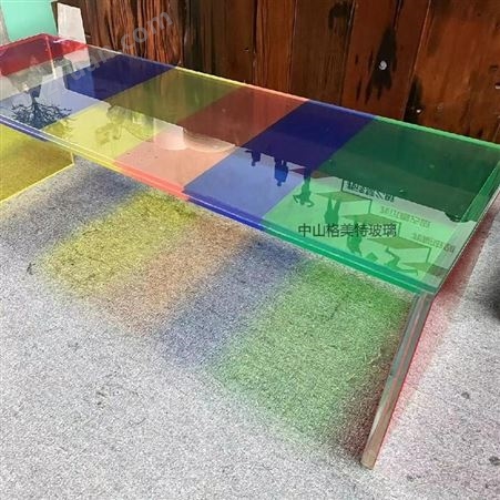 彩色拼接夹胶玻璃桌面简约定制款 异形磨砂钢化玻璃台面