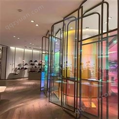 幻彩钢化玻璃 豪华大气 酒店会所展厅玻璃定制 可打样品 格美特