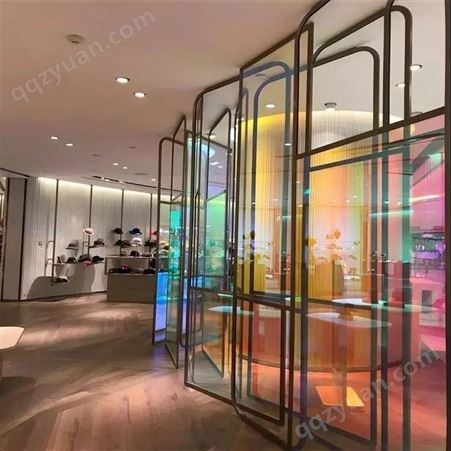 幻彩钢化玻璃 豪华大气 酒店会所展厅玻璃定制 可打样品 格美特
